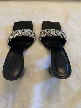 Aliava Black Slide Sandals with Braided Rhinestone Strap Size 7 NWOT